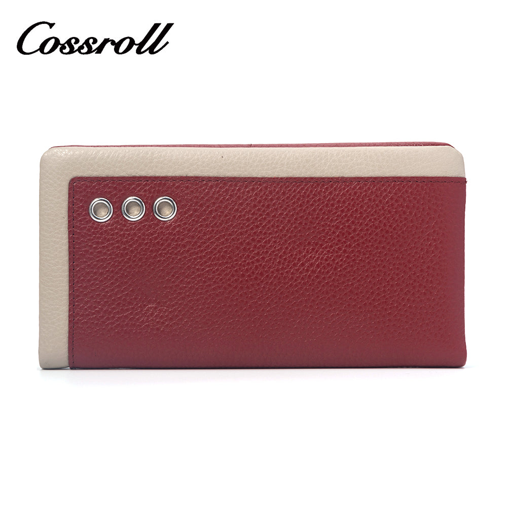 Long red leather lychee print wallet