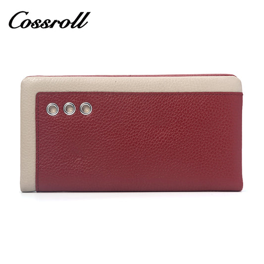 Long red leather lychee print wallet