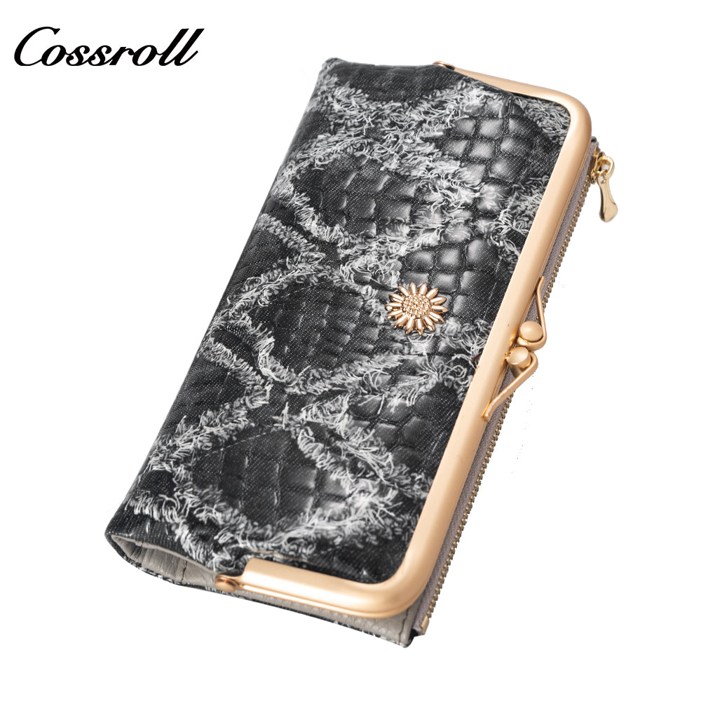 2023 New Design leather fasion slim wallet custom logo   crocodile texture Genuine Leather