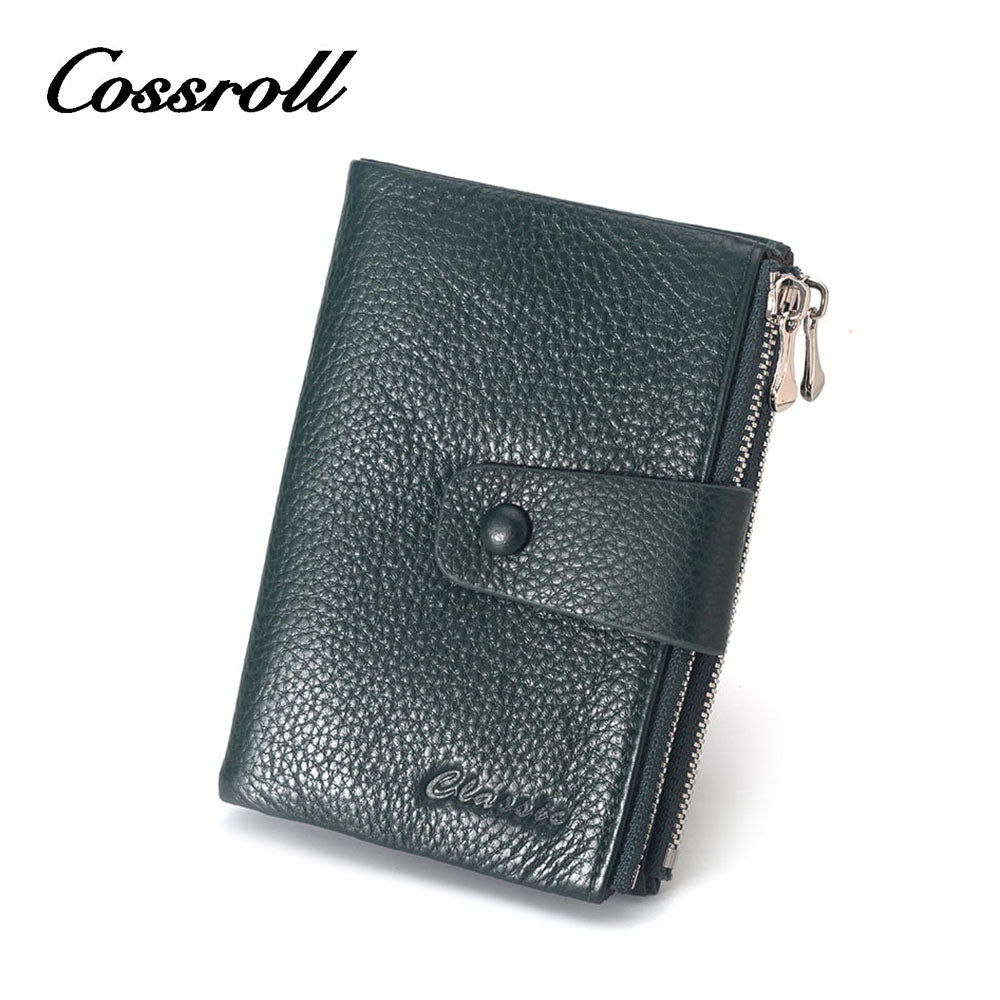 Leather Bifold Short Wallets With Double Zipper