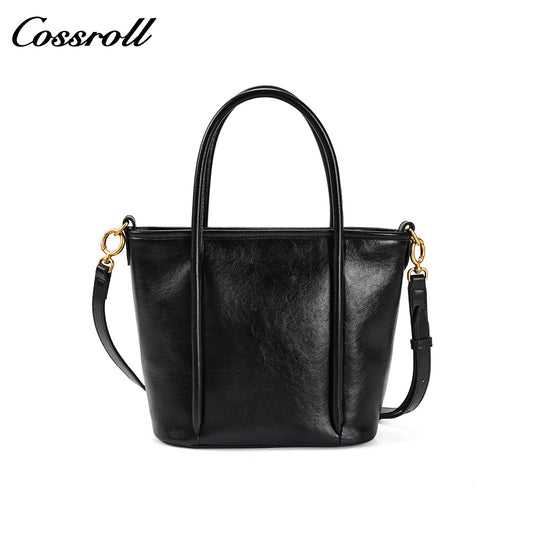 Women's Waxed Cowhide Handheld Tote Bag, Versatile Shoulder & Crossbody Commuter Bag