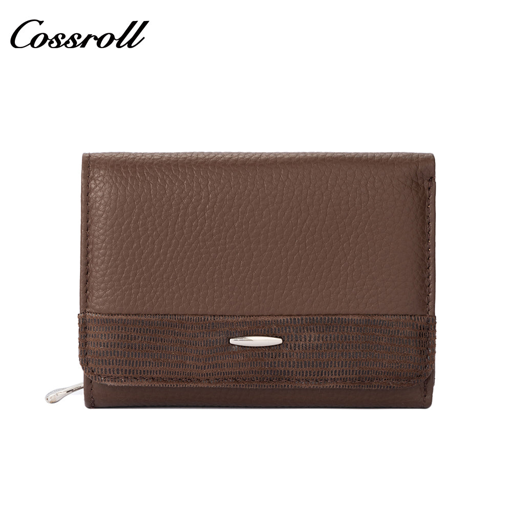 Genuine leather women's long wallet, tri-fold with clasp, simple and versatile women's clutch