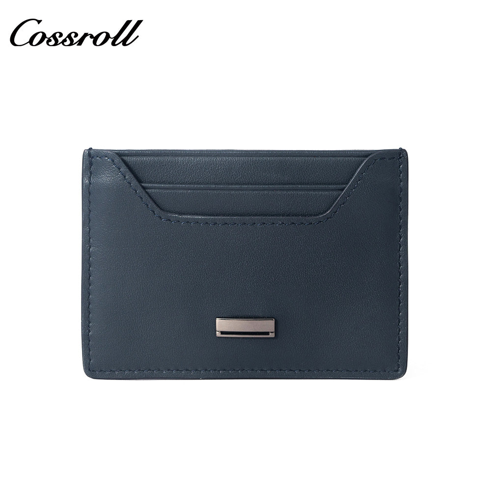 Solid Navy Genuine Leather Card Holder, Slim Multi-Slot Cowhide Card Case, Portable Mini ID Card Organizer
