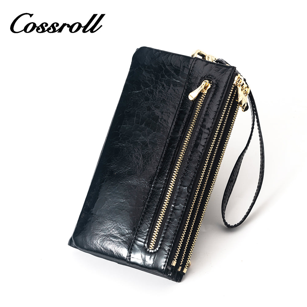 Wholesale New Design black leather zip wallet for women With Name Brand Wholesale