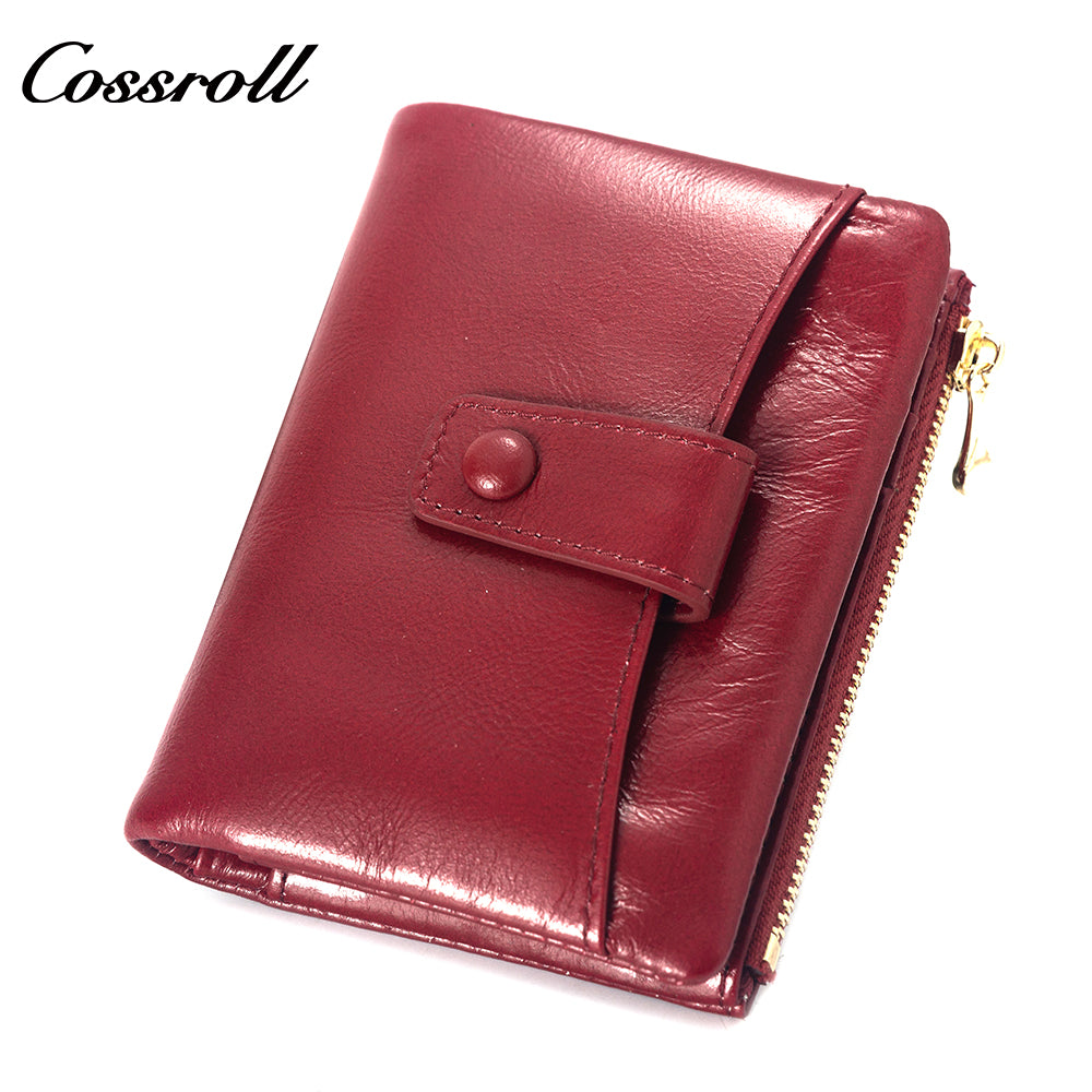 New leather women's long purse zipper wallet Large capacity waxed cowhide coin purse card bag factory custom