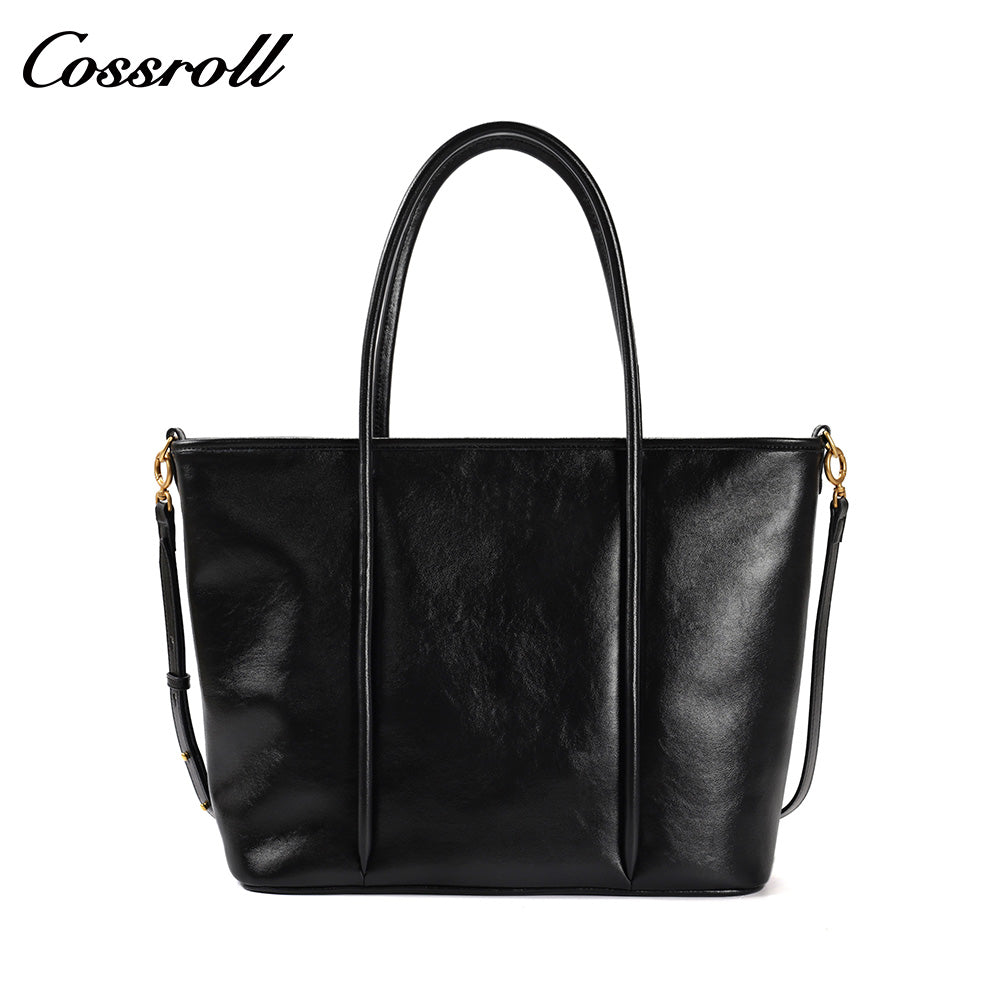 Women's Waxed Cowhide Large Capacity Tote Bag, Vintage Commuter Handbag, Shoulder & Crossbody Bag with Detachable Strap