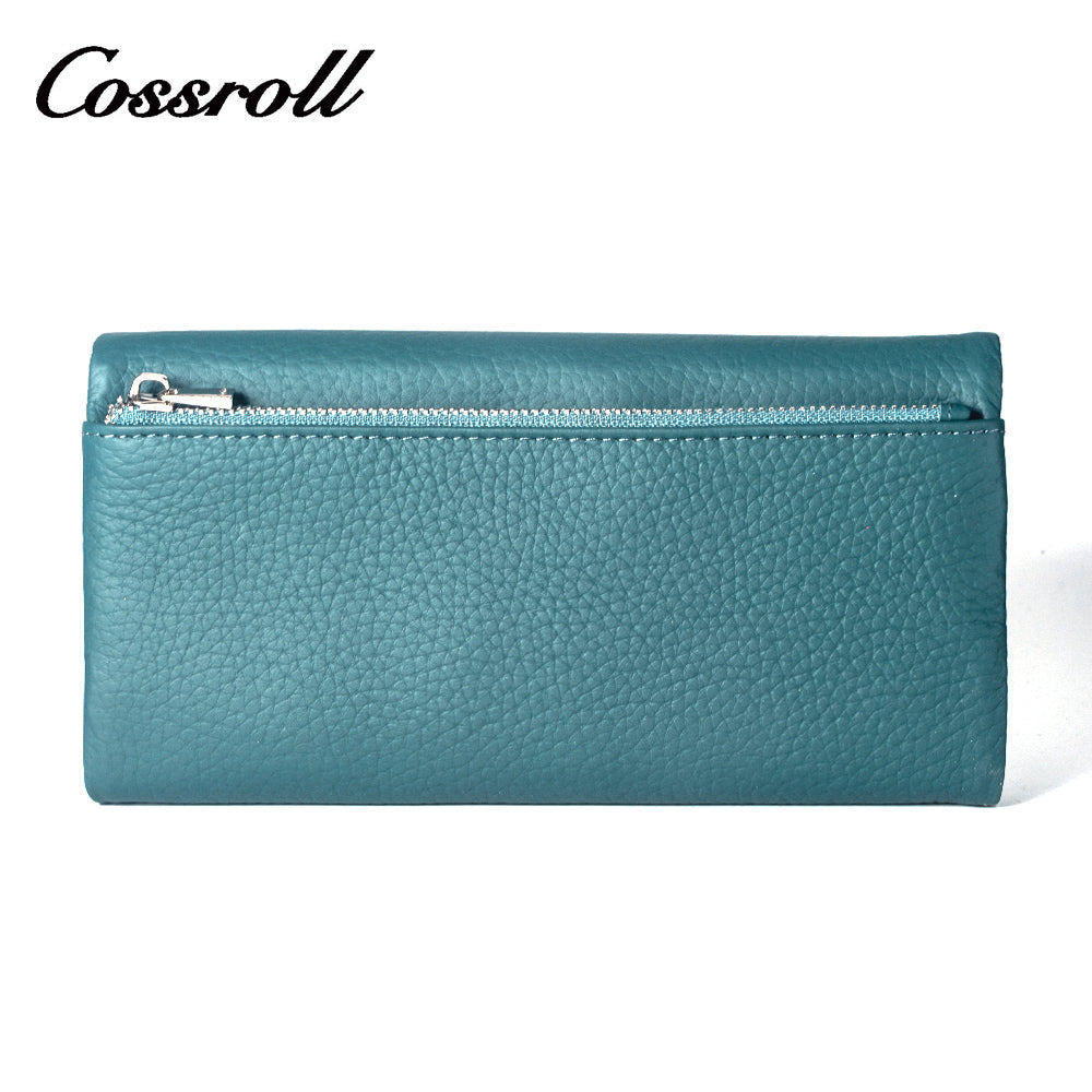 Classic Zipper Multicolor Europe Best Selling Long Ladies Genuine Leather Lychee Wallet