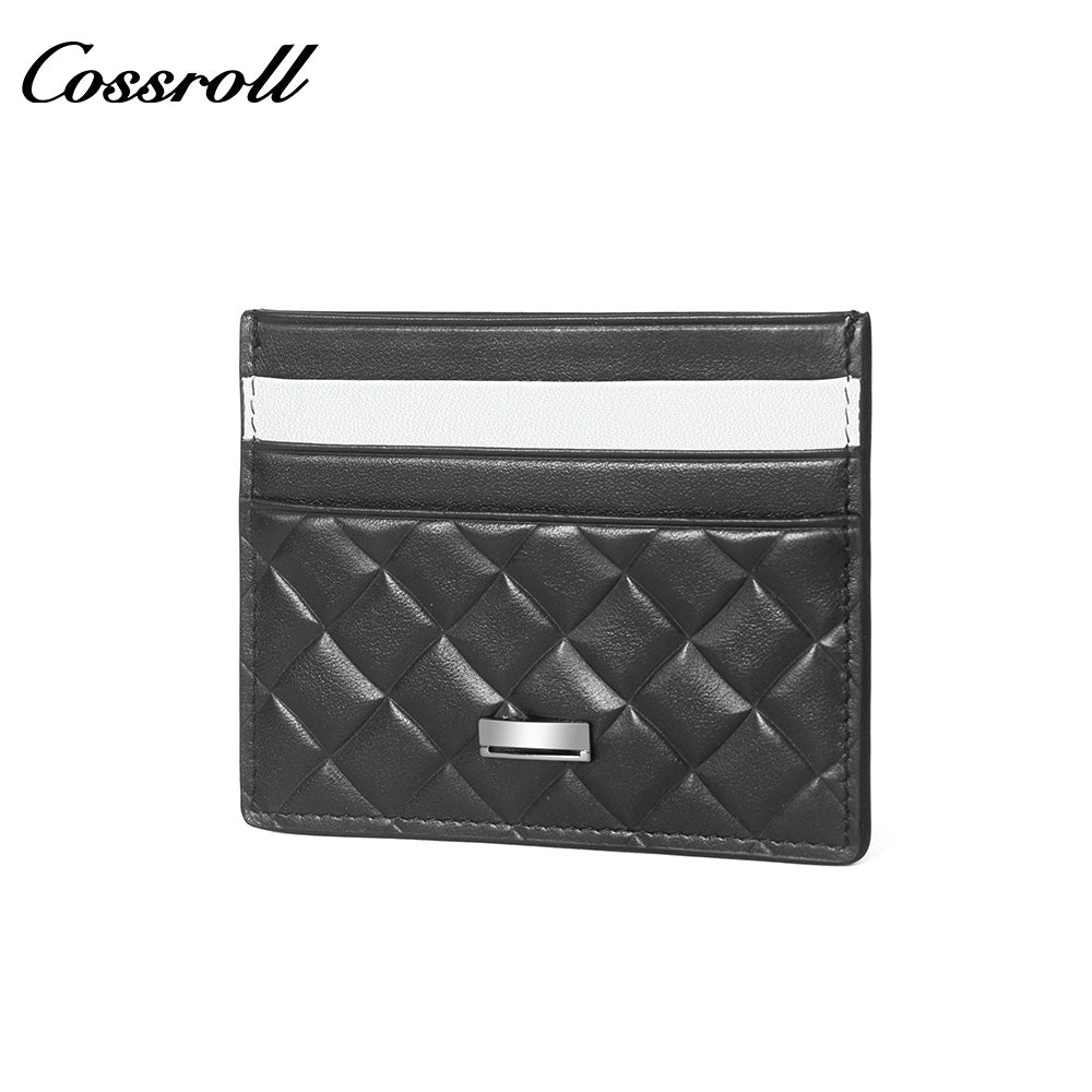 Slim Genuine Leather Card Holder with Diamond Quilted Embossing, Multi-Slot ID & Business Card Case