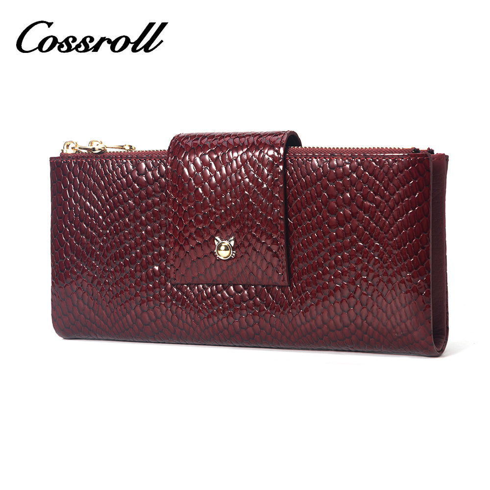 New Product Ideas wine red women's leather zip wallet With Favorable Discount