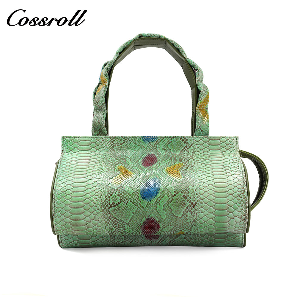 Colorful Snake Print Cowhide Multi-Layer Accordion Handbag, Multi-Functional Hand & Crossbody Shoulder Bag
