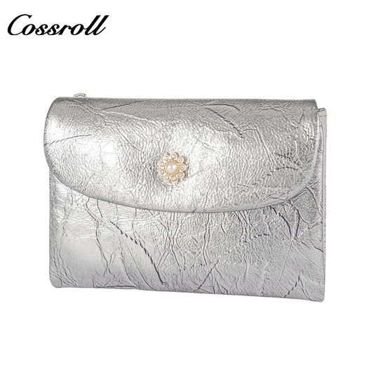 New style first layer cowhide printed bright color coin purse ladies multi-function button bag