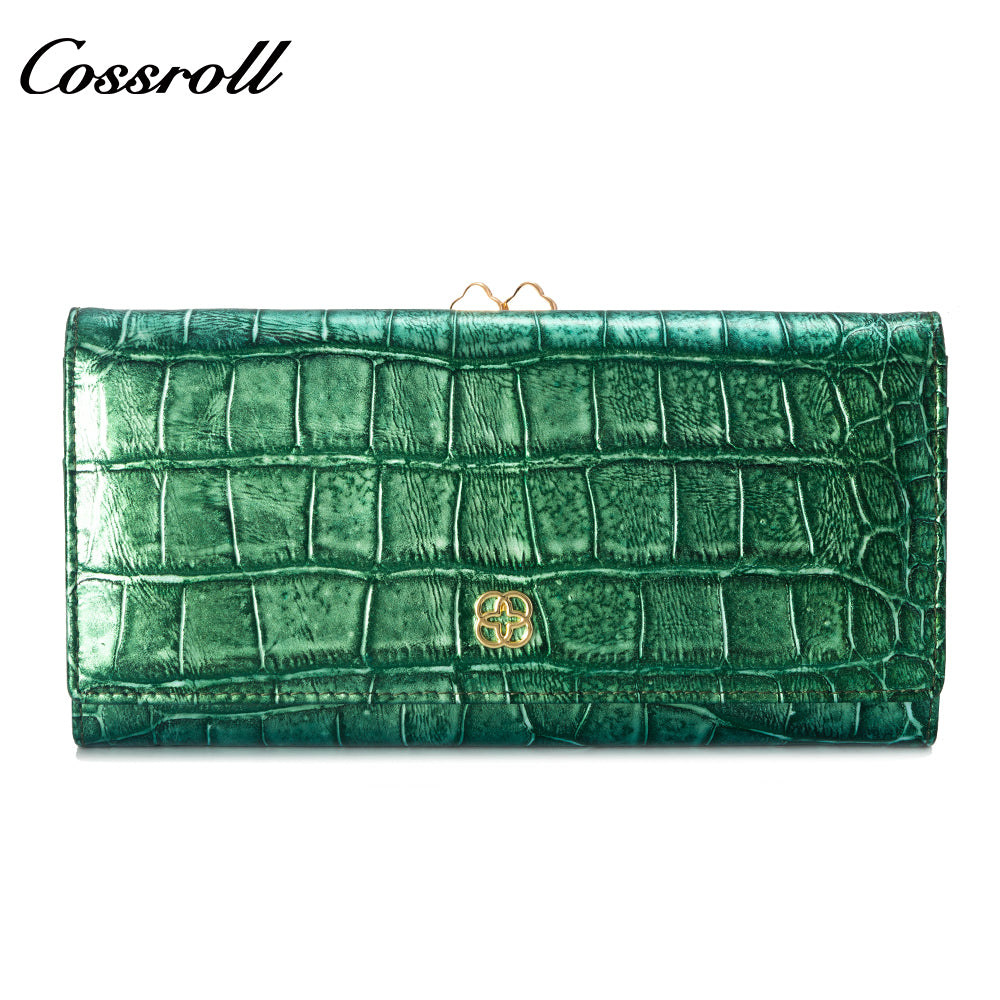 Europe and the United States three fold crocodile leather wallet women's long money clip multi-card wallet manufacturers customized