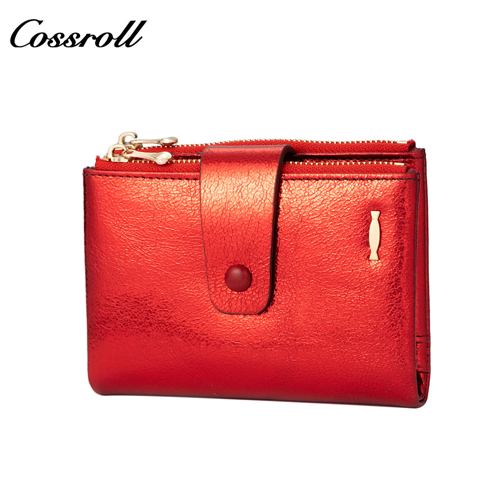 Women's Genuine Leather Wallet, European and American Style, Oiled Wax Leather, Zipper and Buckle, Fashionable Bill Purse