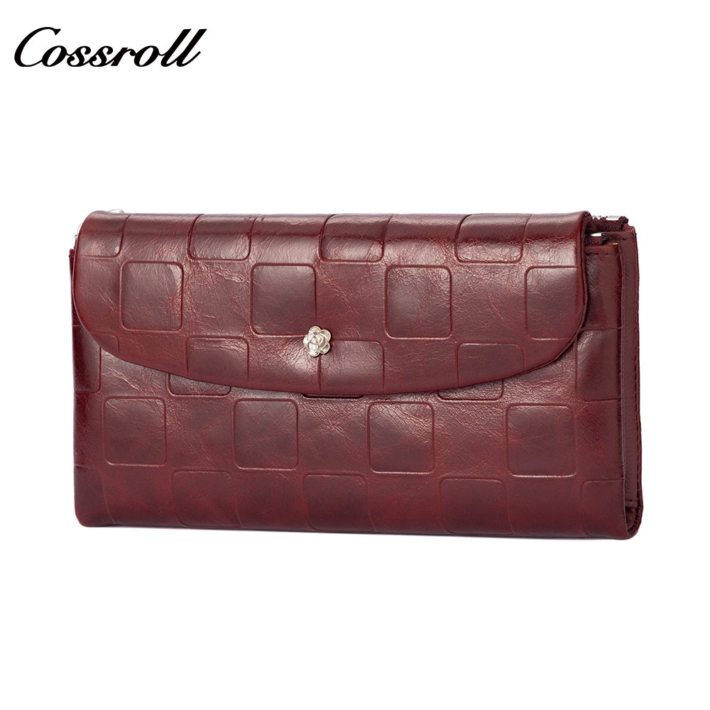 Genuine leather wallet, tri-fold, fashionable soft cowhide clutch, large-capacity women's wallet