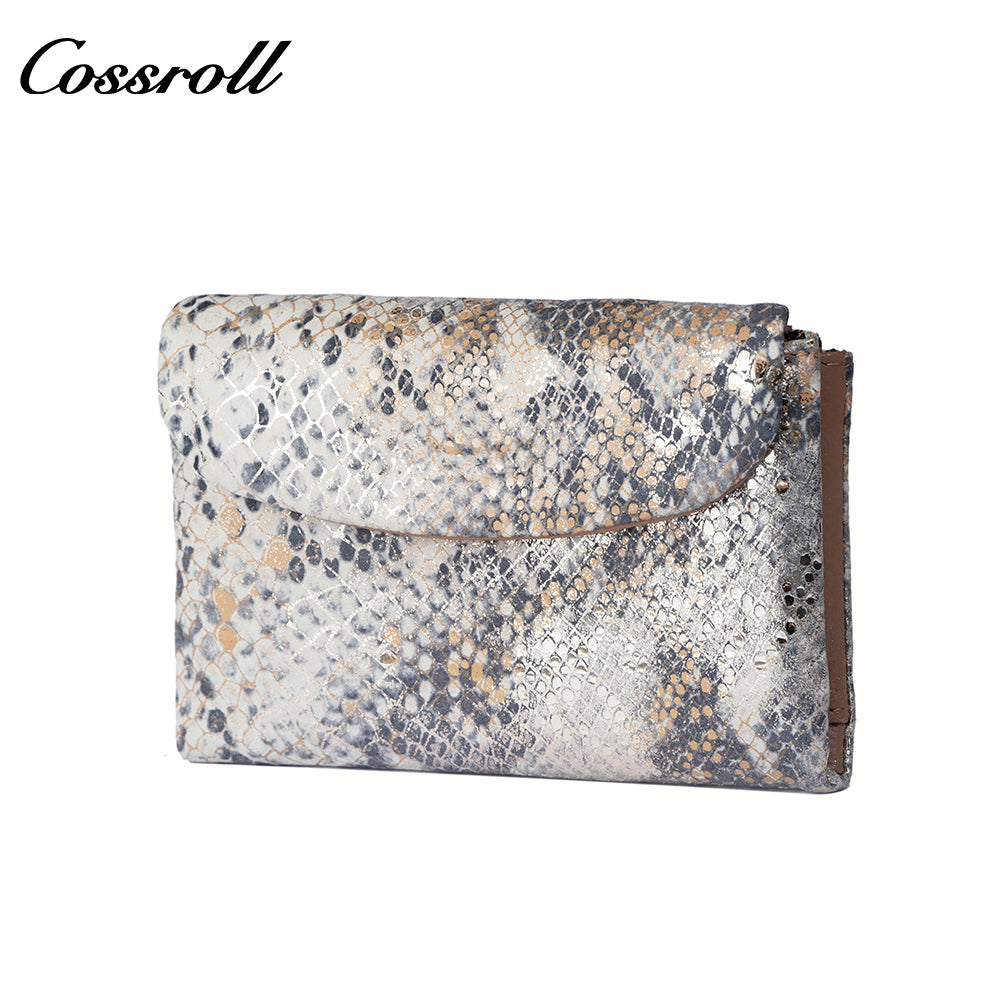 Genuine Leather Women's Luxury Wallet, Snake Pattern, Multiple Card Slots, Zipper Coin Purse