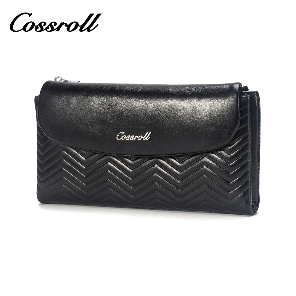 Black printed women's genuine leather wallet