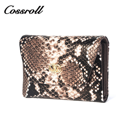 Short snakeskin print women's leather wallet