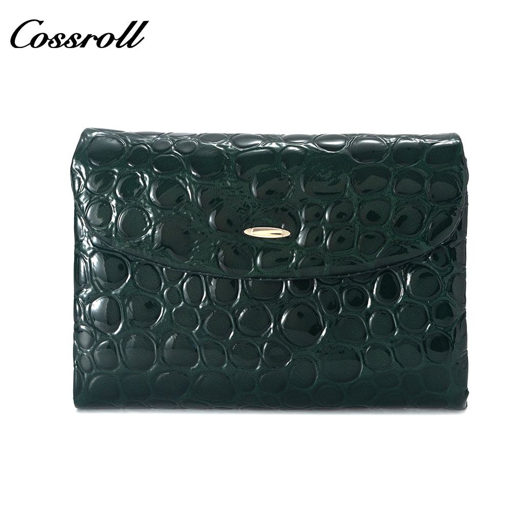 2023 new women's cowhide purse change fashion patent leather card bag large capacity money clip factory custom