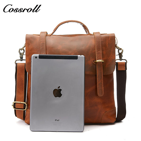 Crazy horse leather shoulder bag Men's fashion leather crossbody bag Business men's bag briefcase three-purpose bag