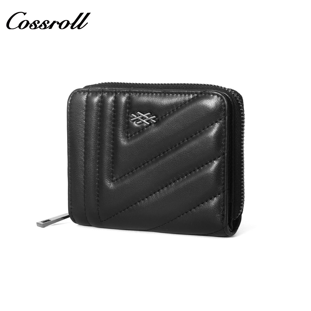 Women's Genuine Leather Short Zip Wallet, Multi Card Slots Multi-Functional Coin Purse & ID Card Holder