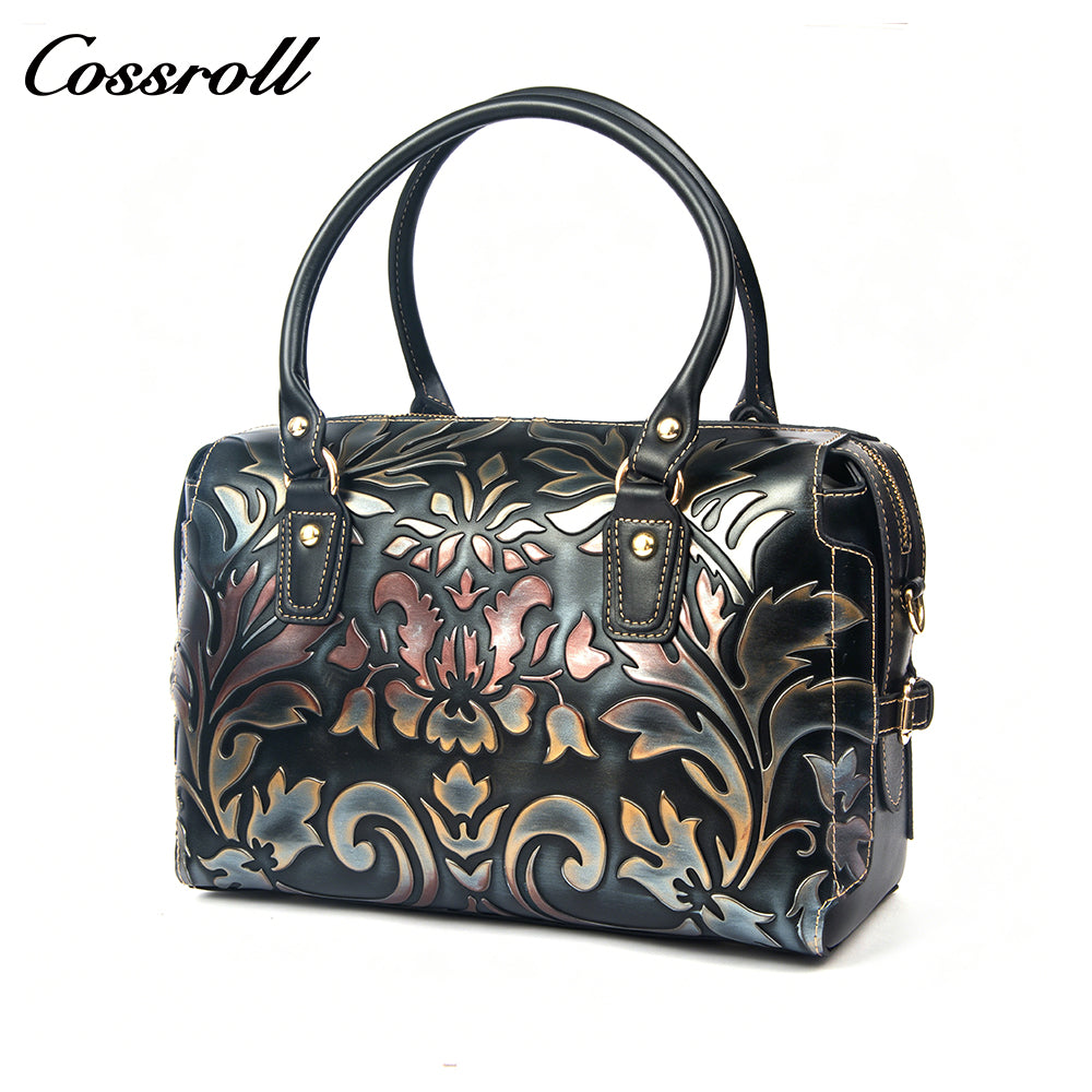 Vintage Embossed Leather Boston Bag for Women, Handbag & Crossbody Purse, High-End Large Capacity Commuter Bag