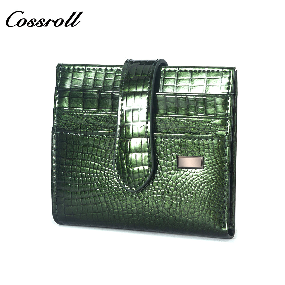 China Professional Customized luxury leather designer Multi-card package crocodile texture patent leather