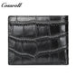 Men's short ultra-thin large capacity crocodile grain leather handmade money clip head layer cowhide
