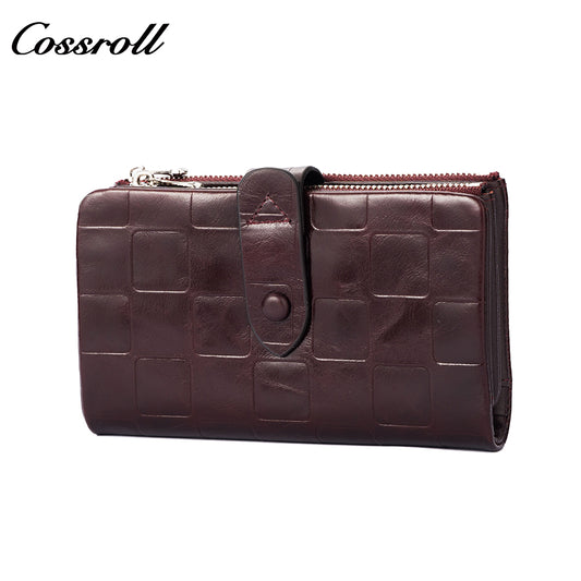 Genuine leather women's wallet with clasp, anti-demagnetization card holder, stylish European and American crocodile pattern