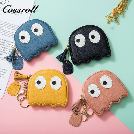 Cartoon cute coin purse leather coin bag niche top layer cowhide key bag