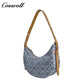 Women's Vintage All-Over Jacquard Crescent Underarm Bag, Denim Print Shoulder Bag with Adjustable Strap, Monogram Casual Mini Handbag for Daily Commute