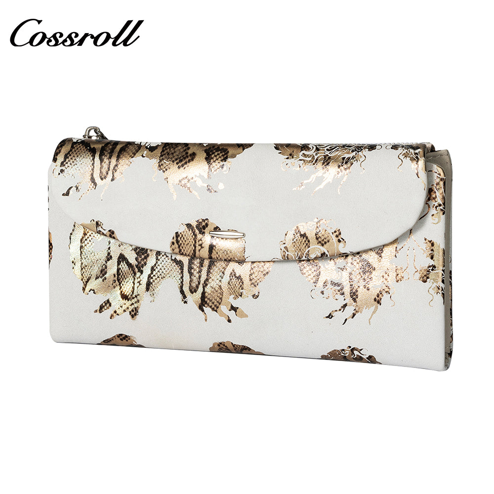 Leather women's purse Multi-functional pattern fashion short long cowhide wallet multi-card holding bag factory custom