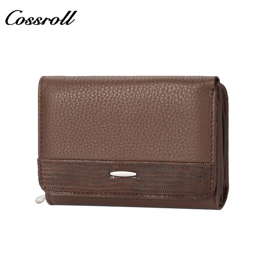 Genuine leather women's long wallet, tri-fold with clasp, simple and versatile women's clutch