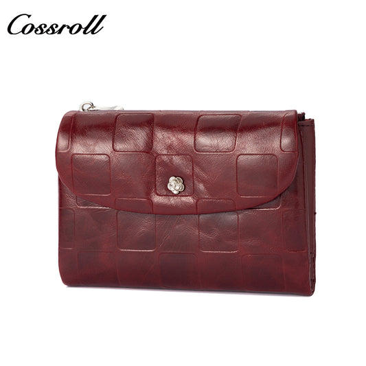 Genuine Leather Women's Wallet, Short Waxed Leather, Multiple Card Slots, ID and Coin Purse