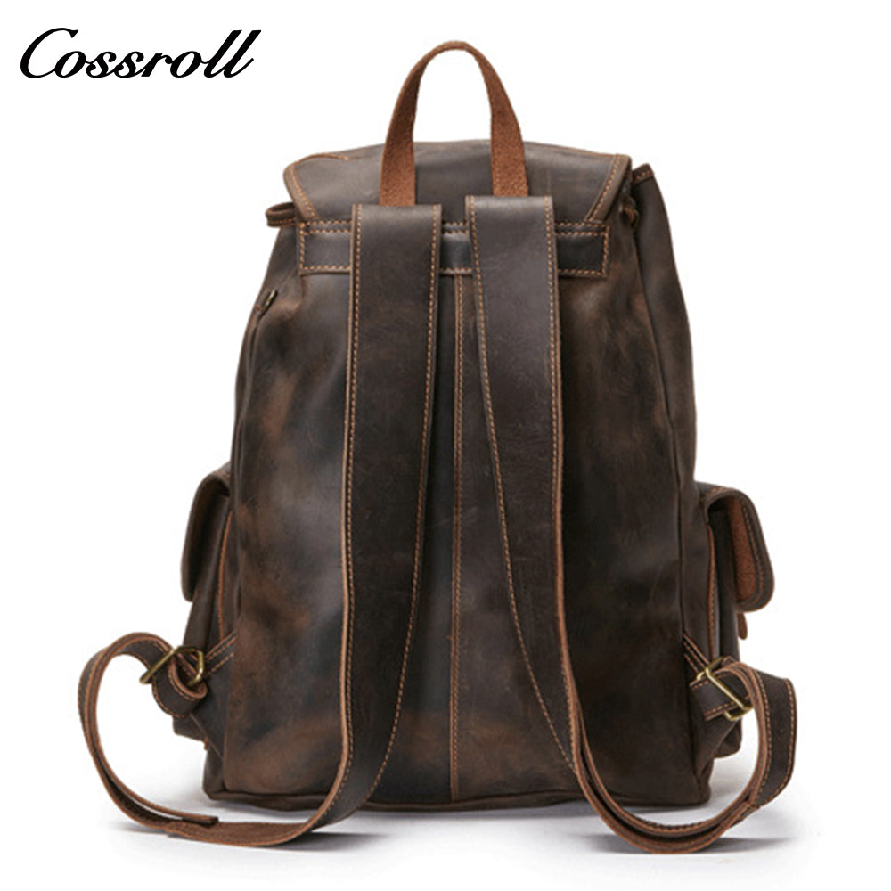 Large capacity backpack Outdoor travel leisure backpack Retro Top cowhide backpack Handmade top layer cowhide backpack Men's Crazy Horse Leather computer bag