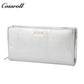 Women's genuine leather wallet, glossy leather, large-capacity double-layer stylish zippered bill wallet