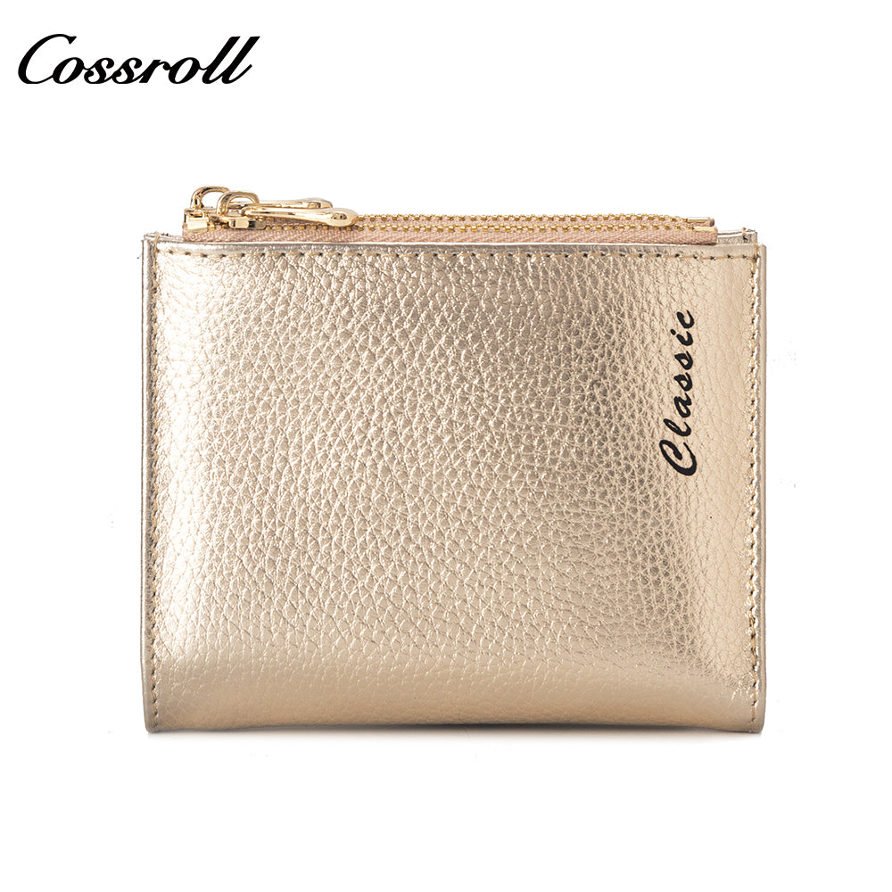 New leather wallet short first layer cowhide women's advanced sense purse small purse for women pearl pattern