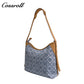 Women's Vintage All-Over Jacquard Denim Monogram Bag, Canvas Spliced Large Capacity Commute Shoulder Bag, Casual Monogram Underarm Shopping Bag