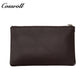 Vintage Genuine Leather Double Zipper Clutch Bag, Large Capacity Long Pouch for Coins & Documents