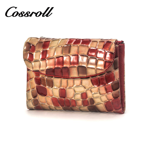 Crocodile print short women's genuine leather wallet