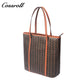 Women Vintage C Monogram Vertical Tote Bag, Large Capacity Zipper Shoulder Handbag for Laptop & Daily Commute