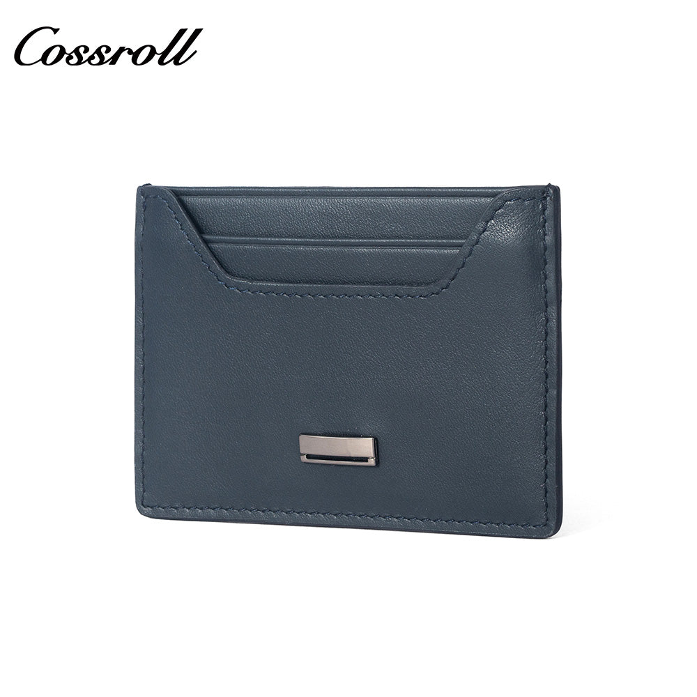 Solid Navy Genuine Leather Card Holder, Slim Multi-Slot Cowhide Card Case, Portable Mini ID Card Organizer
