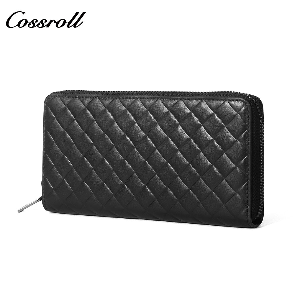 Men's Diamond Quilted Long Zip Around Wallet, Large Capacity Multi-Slot Clutch Purse, All-in-One Long Wallet for Daily Commute, Coins & ID Documents