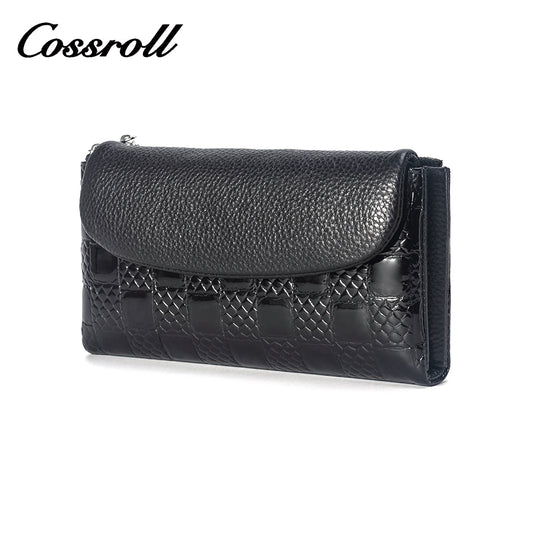 Black snake print ladies long clutch bag genuine leather wallet