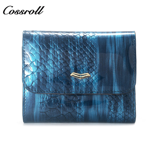 Factory custom purse Women's short long patent leather all-in-one leather triple fold multi-card cowhide wallet multi-function card bag