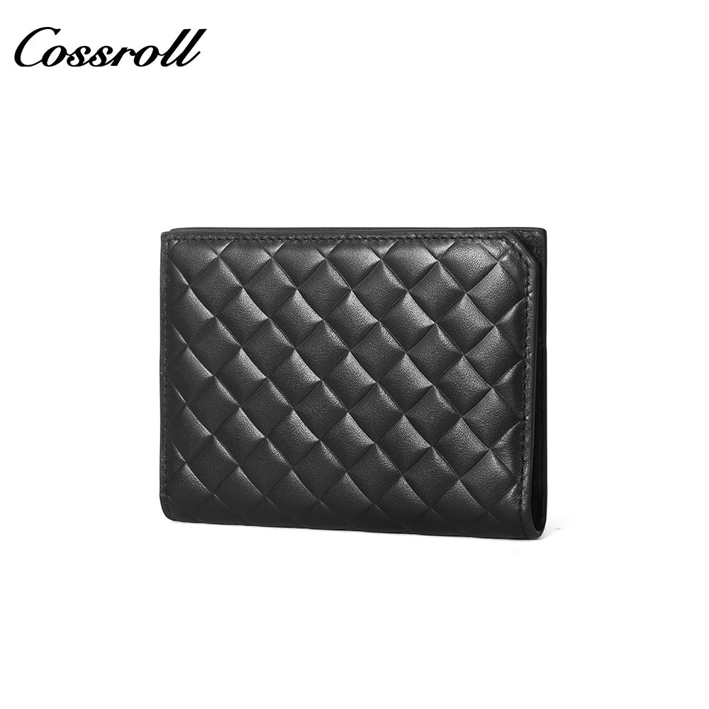 Diamond Quilted Genuine Leather Bifold Short Card Wallet, Ultra Slim Multi-Slot Business ID Card Holder