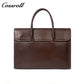 Men's Full Grain Leather Briefcase, Large Capacity Flap Laptop Handbag, Genuine Leather Business Commute Office Bag