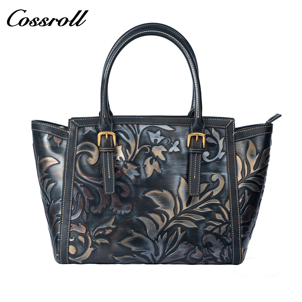 Vintage Embossed Leather Tote Bag for Women, Large Capacity Handbag & Crossbody Bag, Premium Hand-Carved Commuter Bag