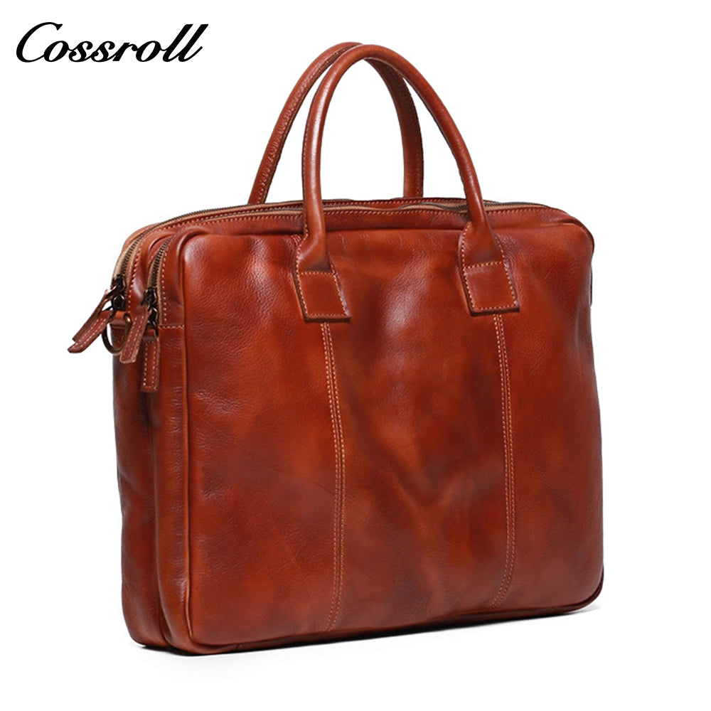 Crazy horse skin hand-painted handbag Vintage men's diagonal back layer cowhide leather bag Business briefcase