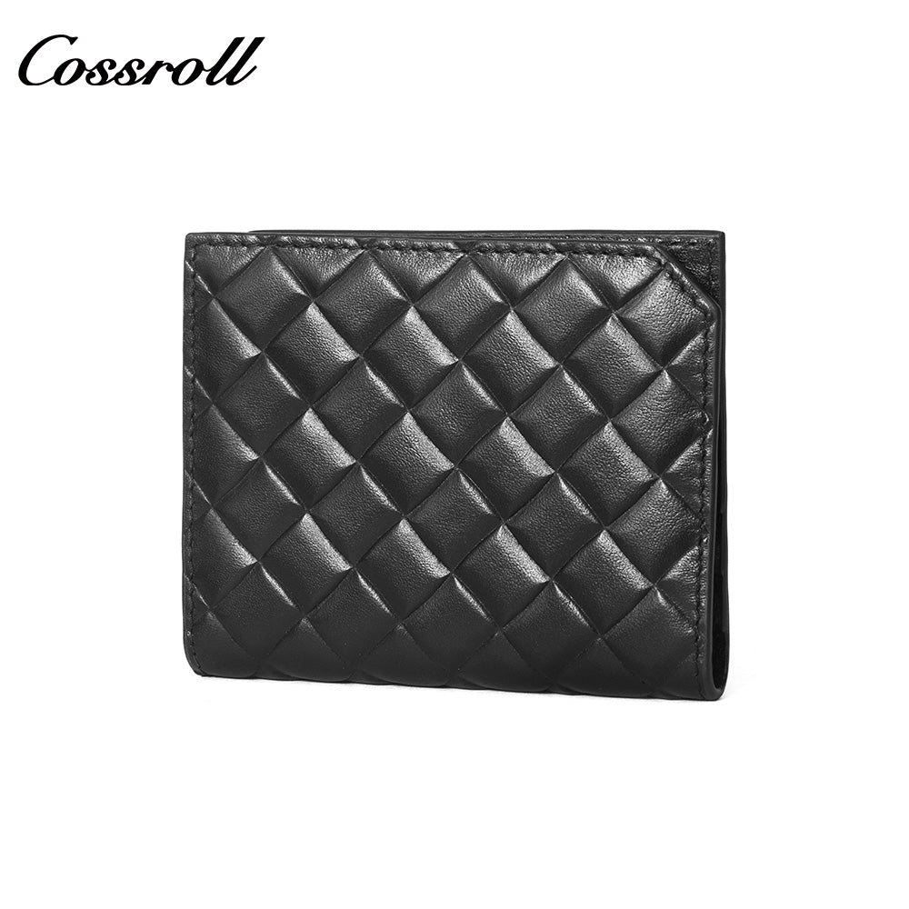 Diamond Quilted Genuine Leather Bifold Short Card Wallet, Multi-Slot Card Holder with Passport Pocket, Minimalist Bifold Purse for Daily Commute