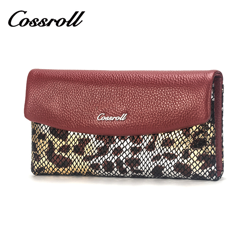 Red snake print women's genuine leather zipper wallet